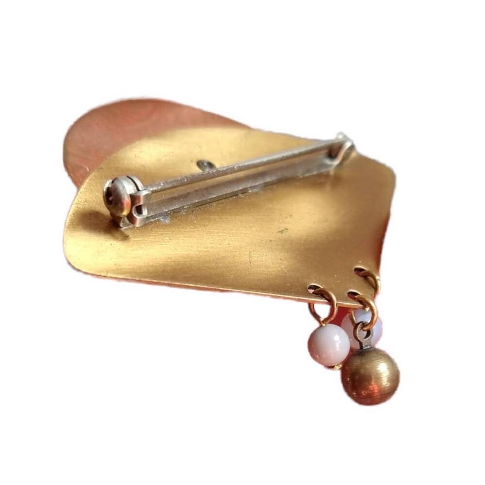 Vintage Modernist Abstract Brooch Handcrafted Art Copper Bronze Brass Pin - Picture 4 of 4
